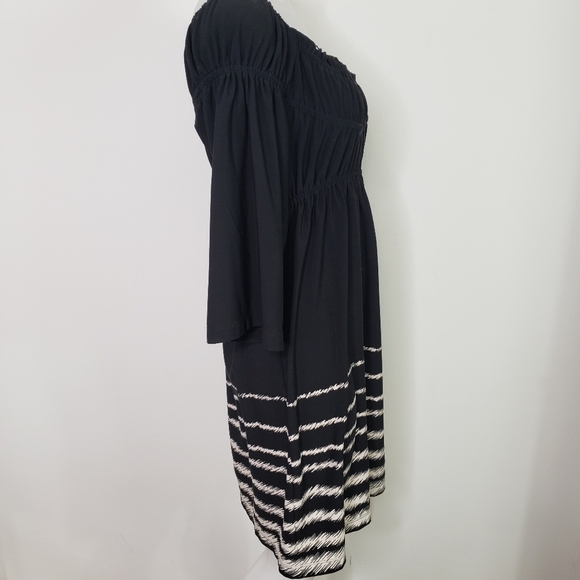 Tiana B black white stripe off the shoulder dress peasant - Picture 4 of 9